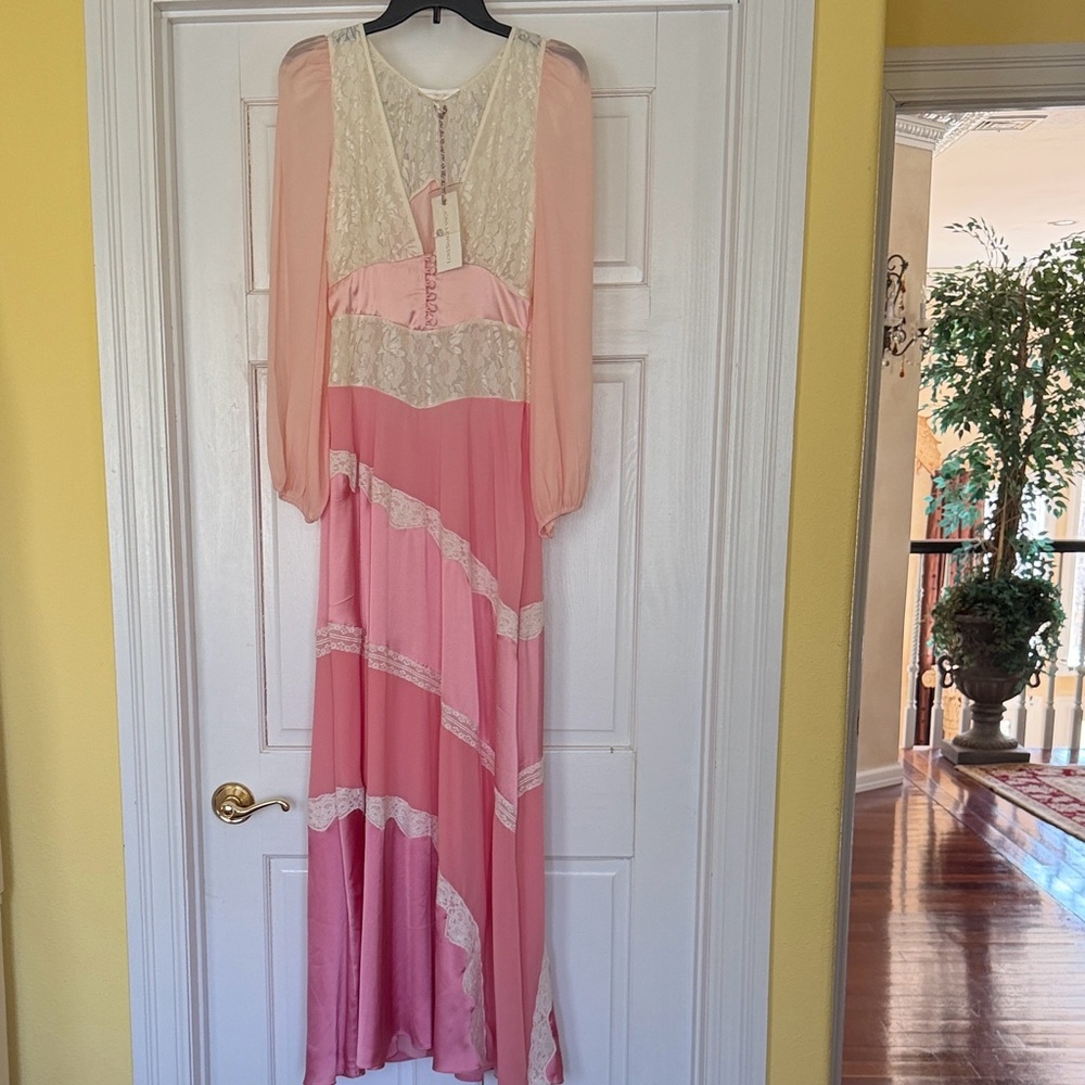 LoveShackFancy Pink and Cream Maxi Dress